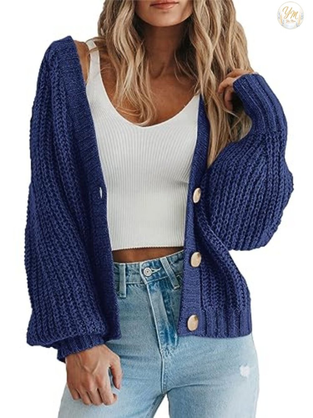 Chunky Knit Open Front Cardigan Sweater - V Neck Button Down Slouchy Cute Fall